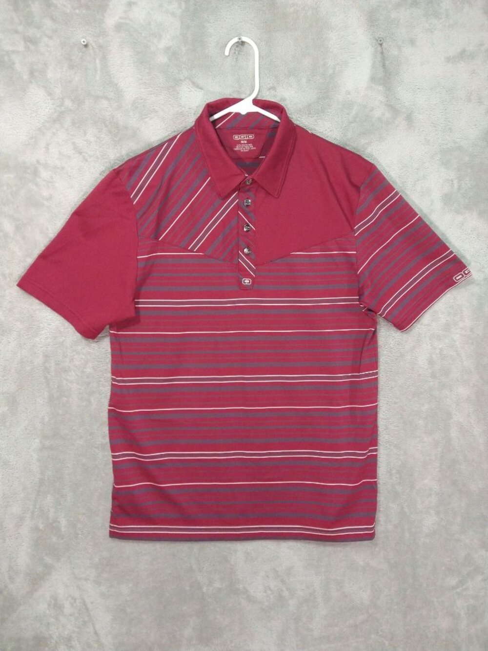 OGIO Polo Shirt Mens Medium Red Gray Stripe Performance Golf